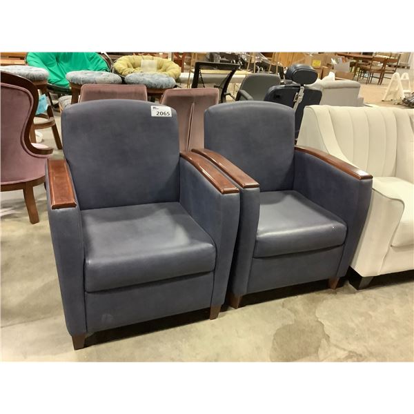 PAIR OF BLUE LEATHER ARMCHAIRS