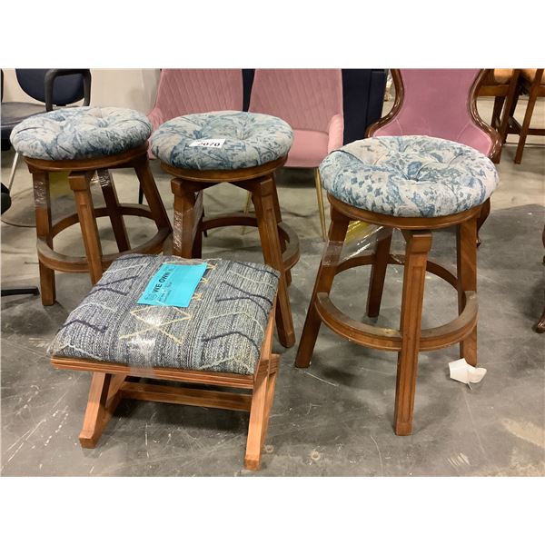 3 BARSTOOLS AND FOOT STOOL