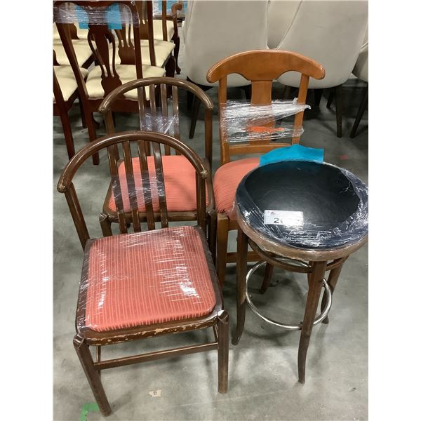 3 DINING CHAIRS AND BARSTOOL