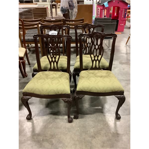 SET OF 4 SOLID MAHOGANY CLAW FOOT CHIPPENDALES STYLE DINING CHAIRS