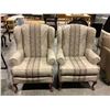 Image 1 : PAIR OF QUEEN AND STYLE WINGBACK ARMCHAIRS