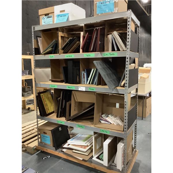 ROLLING SHELVING UNIT WITH SET DEC ITEMS, MOSTLY PICTURES