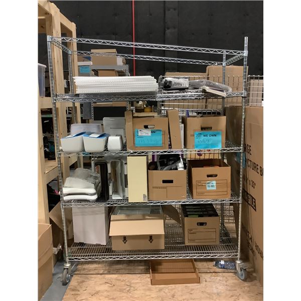 ROLLING METAL SHELVING UNIT WITH ASSORTED SET DEC ITEMS'