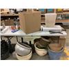 Image 2 : LARGE LOT OF MISC SET DEC ITEMS INCLUDING; PLANTERS, UMBRELLA STANDS, LAMP SHADES AND MORE (TABLE...