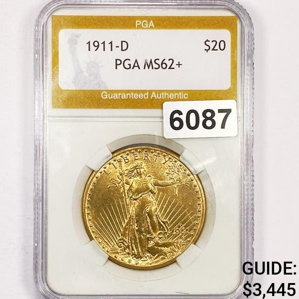 1911-D $20 Gold Double Eagle PGA - MS62+