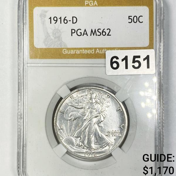 1916-D Walking Liberty Half Dollar PGA - MS62
