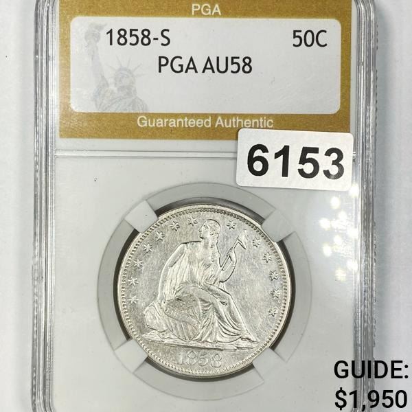 1858-S Seated Liberty Half Dollar PGA - AU58