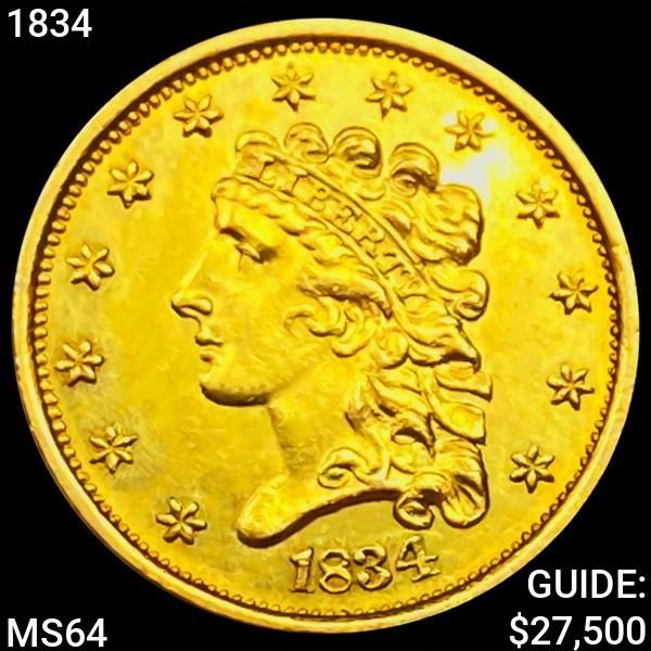 1834 $2.50 Gold Quarter Eagle CHOICE BU