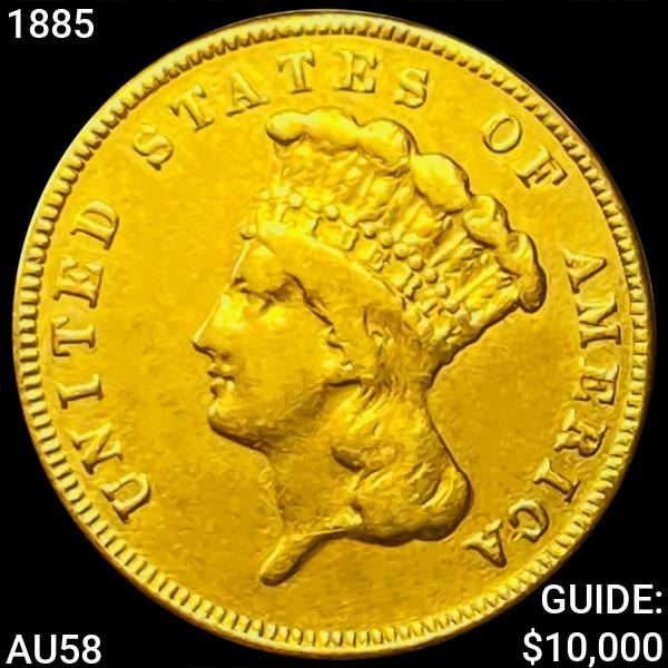 1885 $3 Gold Piece CHOICE AU