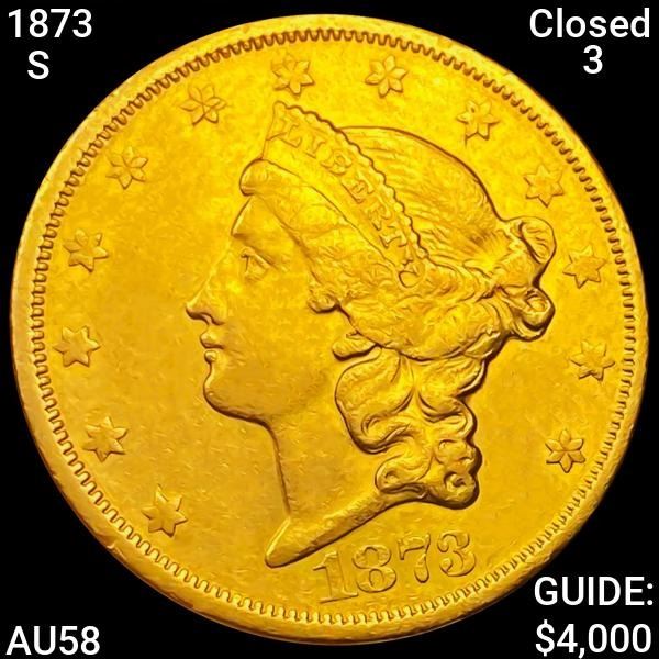 1873-S Closed 3 $20 Gold Double Eagle CHOICE AU