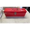 Image 2 : RED TOOLBOX WITH CONTENTS AND BIN OF TOOLS/EXTENTION CORD