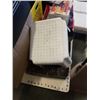 Image 2 : BOX TRAY AND 2 CRATES OF ESTATE GOODS, VINTAGE THERMOS SET, COLLECTIBLES, STOOL, ELECTRONICS