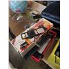 Image 8 : BOX TRAY AND 2 CRATES OF ESTATE GOODS, VINTAGE THERMOS SET, COLLECTIBLES, STOOL, ELECTRONICS