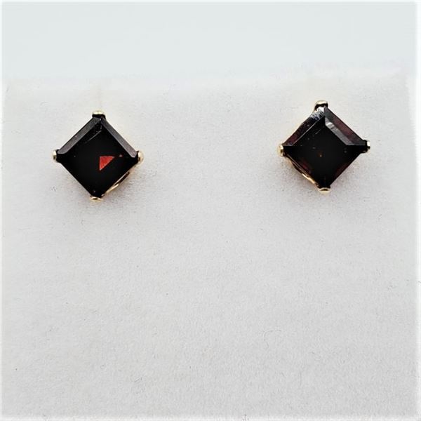 14KT. YELLOW GOLD 4.9MM X 4.9MM NATURAL GARNET STUD EARRINGS, 1.44CTS, W/A $425.00