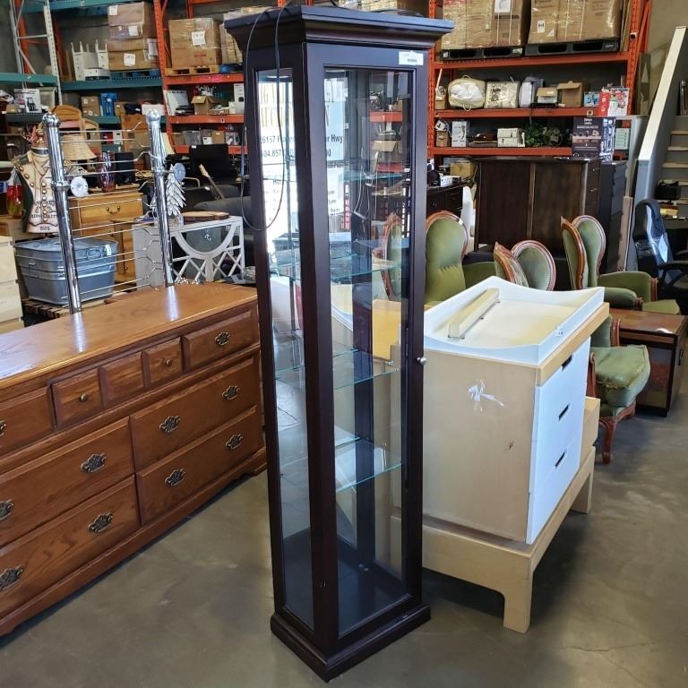 73 INCH TALL BUHLER GLASS DISPLAY CASE