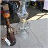 Image 2 : OIL LAMP AND LEATHER WRAPPED GLASS DECANTER WITH CUPS