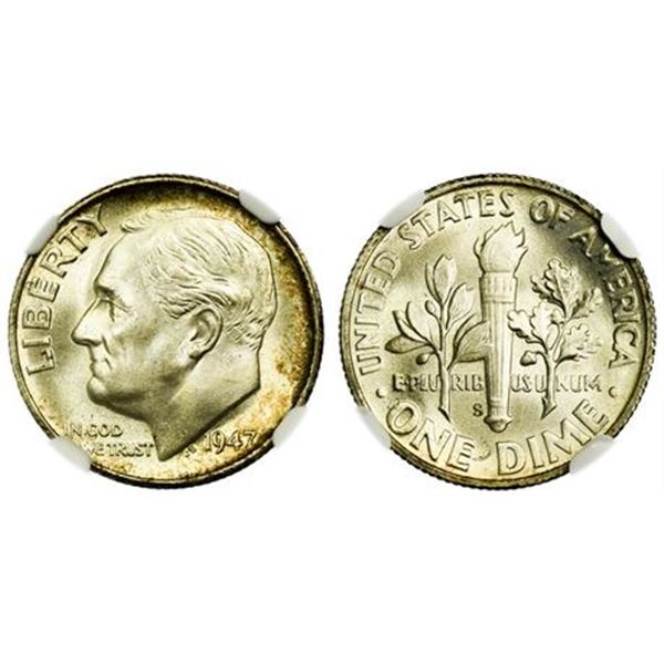 Roosevelt Dimes 1947-D and 1947-S NGC MS-67 FT