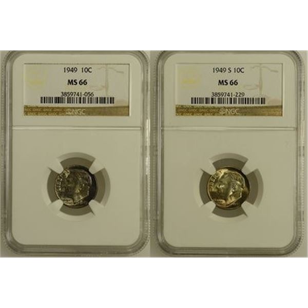 Lot of 2 1949 and 1949-S Roosevelt Dimes NGC MS-66