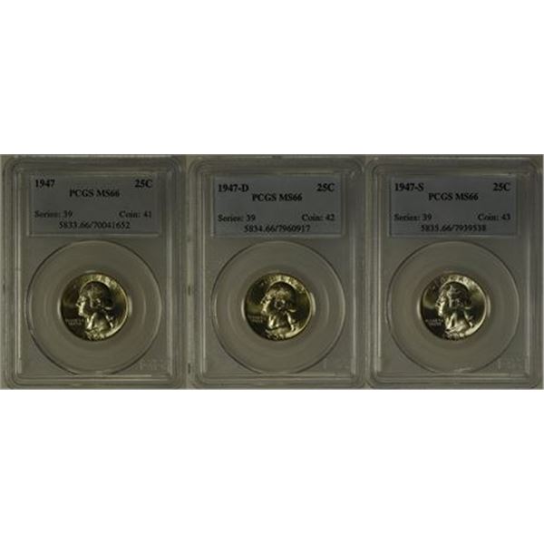 1947-P,-D,-S Washington Quarter Set PCGS MS-66