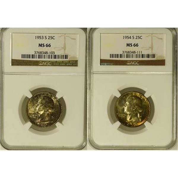 Washington Quarters 1953-S and 1954-S NGC MS-66
