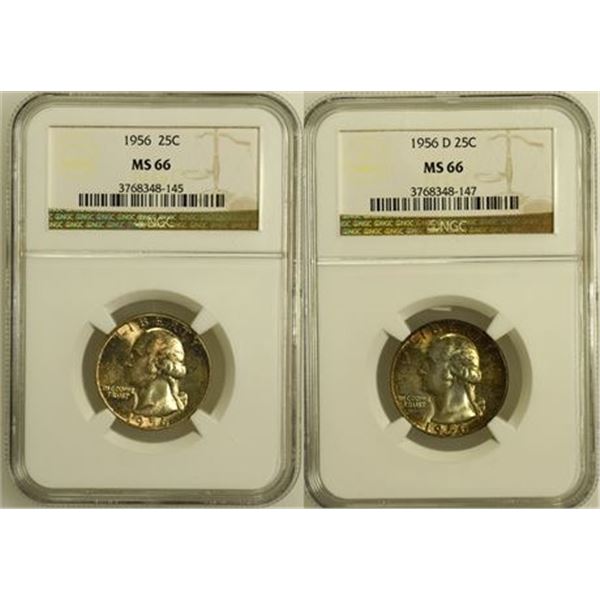 Washington Quarters 1956 and 1956-D NGC MS-66