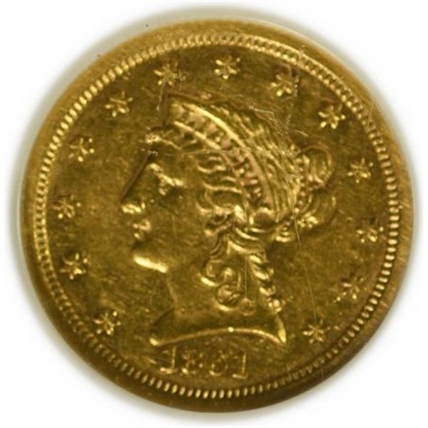 1861 Type 2 $2.50 Gold Quarter Eagle NGC AU-53
