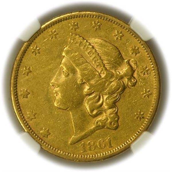 1861-S $20 Gold Liberty Double Eagle NGC EF-45
