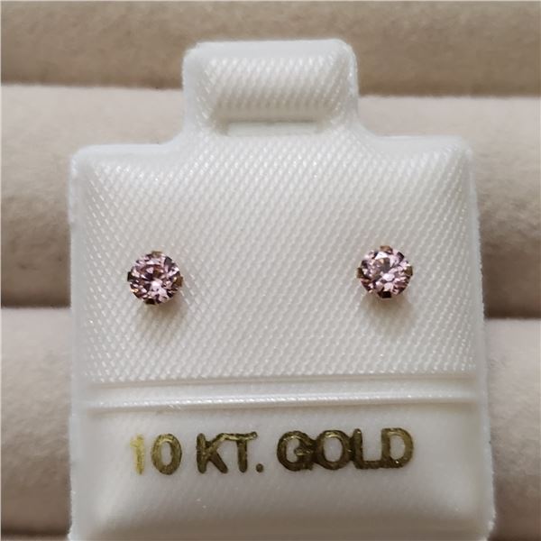 10K YELLOW GOLD PINK CZ  EARRINGS, MADE IN CANADA