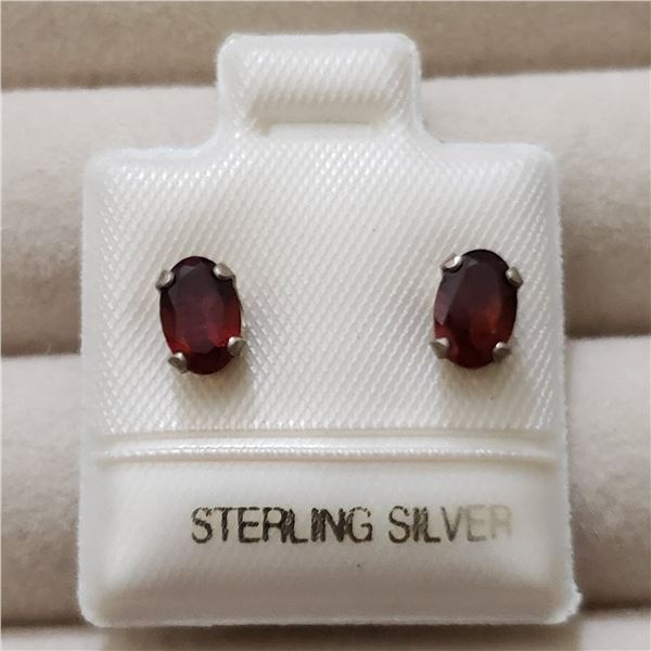 SILVER GARNET  EARRINGS, MADE IN CANADA