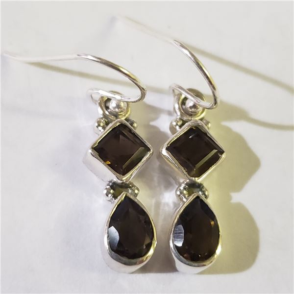 SILVER SMOKEY QUARTZ EARRINGS