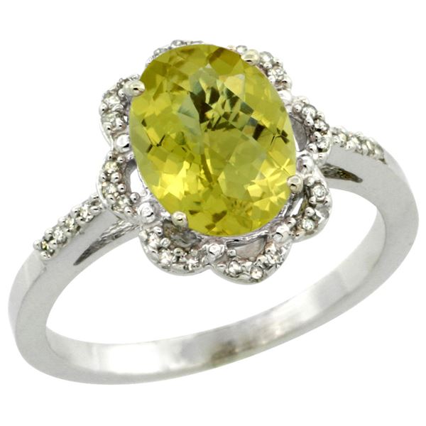 1.86 CTW Lemon Quartz & Diamond Ring 10K White Gold - REF-36R2H