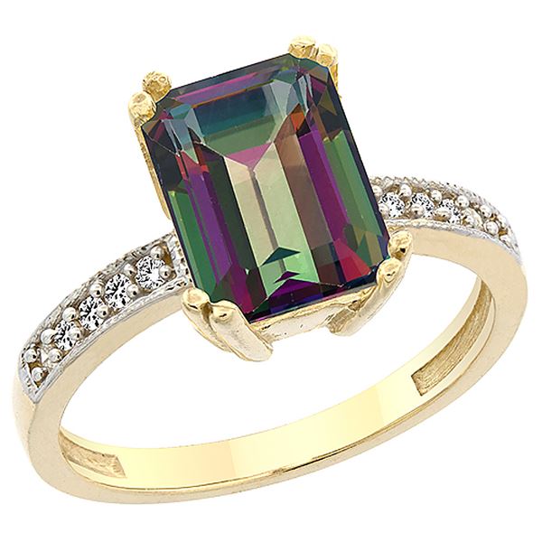 3.70 CTW Mystic Topaz & Diamond Ring 10K Yellow Gold - REF-32M2K