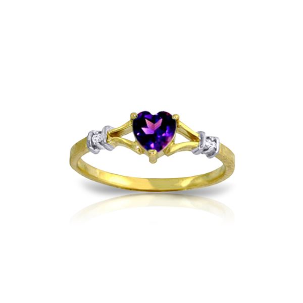 Genuine 0.47 ctw Amethyst & Diamond Ring 14KT Yellow Gold - REF-27Z2N