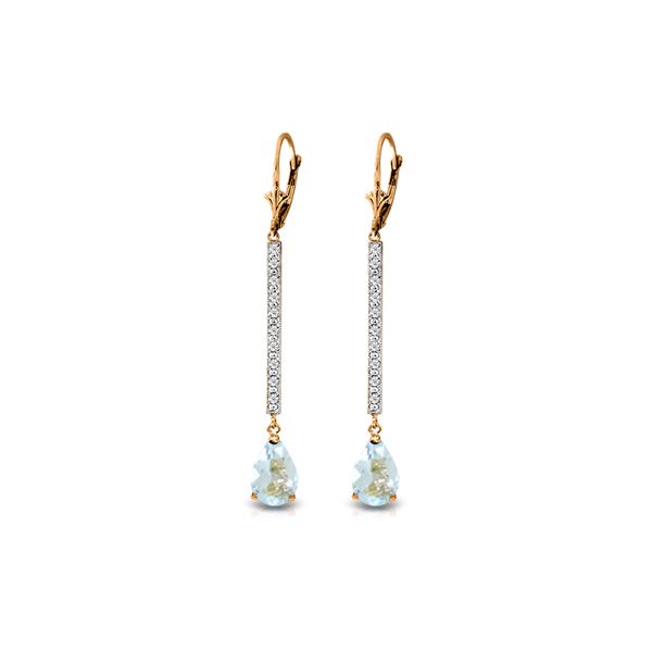 Genuine 3.6 ctw Aquamarine & Diamond Earrings 14KT Rose Gold - REF-64H6X