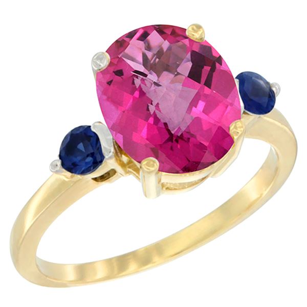 2.64 CTW Pink Topaz & Blue Sapphire Ring 14K Yellow Gold - REF-32W3F