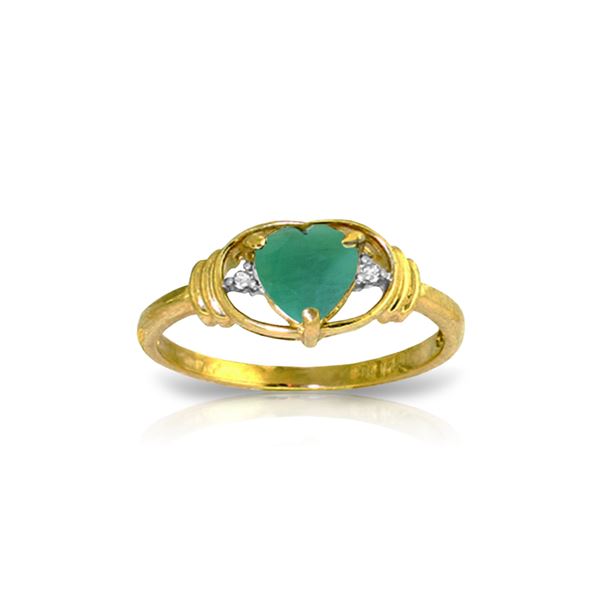 Genuine 1.01 ctw Emerald & Diamond Ring 14KT Yellow Gold - REF-49W2Y