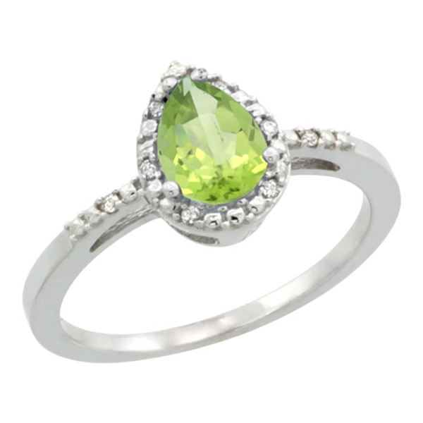 1.55 CTW Peridot & Diamond Ring 10K White Gold - REF-20N7Y