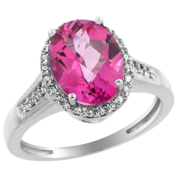 2.60 CTW Pink Topaz & Diamond Ring 14K White Gold - REF-54M7K