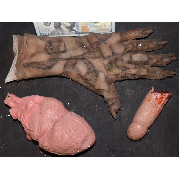 SILICONE SEVERED PENIS ZOMBIE HAND AND HEART