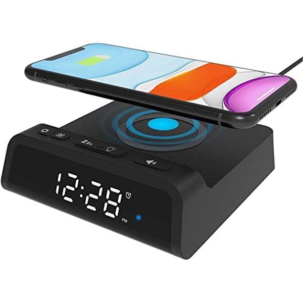 NEW BLACK ESHION ALARM CLOCK WITH WIRELESS 15W