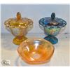 Image 1 : SET OF 3 CARNIVAL GLASS BOWLS/CANDY DISHES