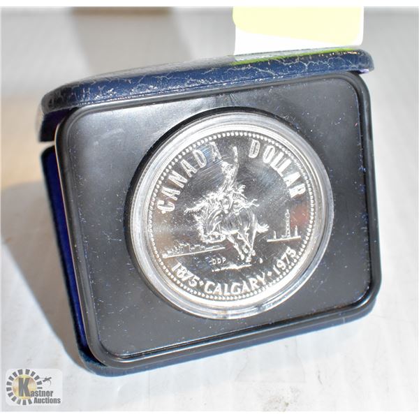 CASED CANADIAN SILVER CALGARY 1975 DOLLAR