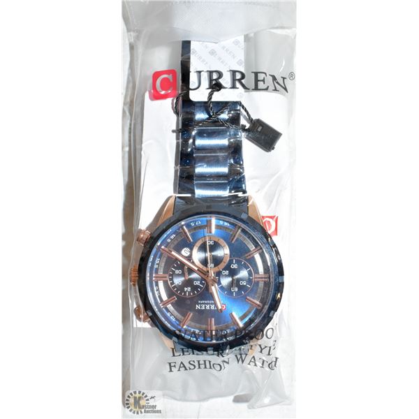 NEW CURREN MENS LUXURY QUARTZ WATCH ROSE BLUE