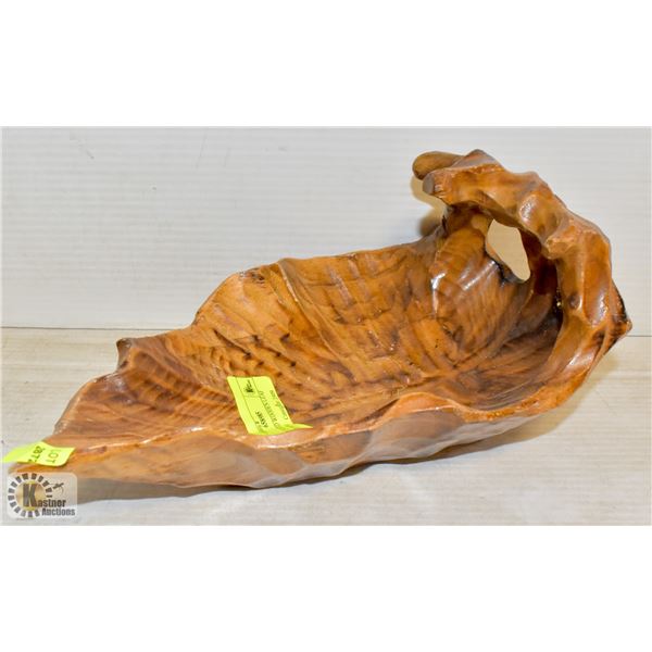 HAND CARVED WOODEN LEAF CANDY BOWL