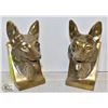 PAIR OF BRASS WOLF HEAD BOOK ENDS