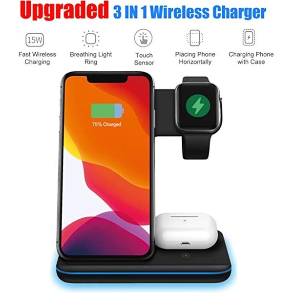 NEW REPACKED 3 IN 1 15W QI WIRELESS CHARGING DOCK