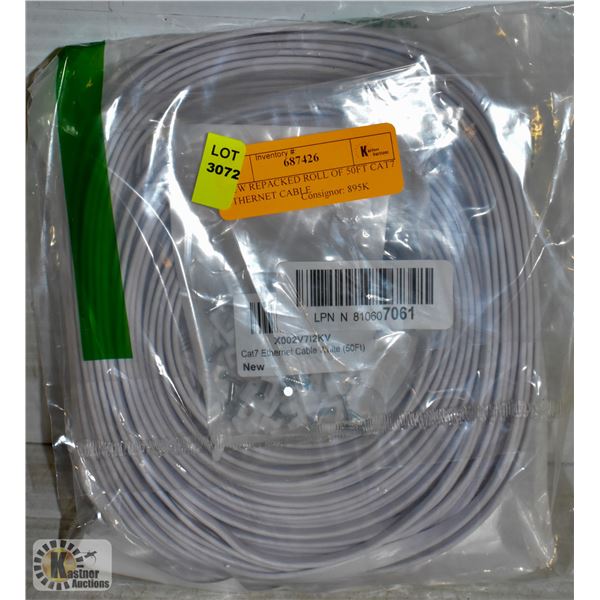 NEW REPACKED ROLL OF 50FT CAT7 ETHERNET CABLE