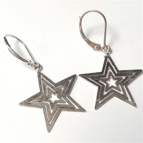 BZ644-89 SILVER STAR HOOP EARRINGS