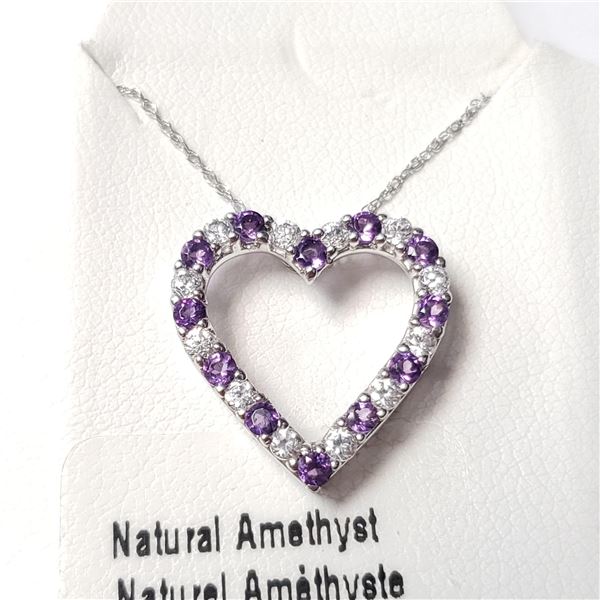 BZ644-78 SILVER AMETHYST 18  NECKLACE