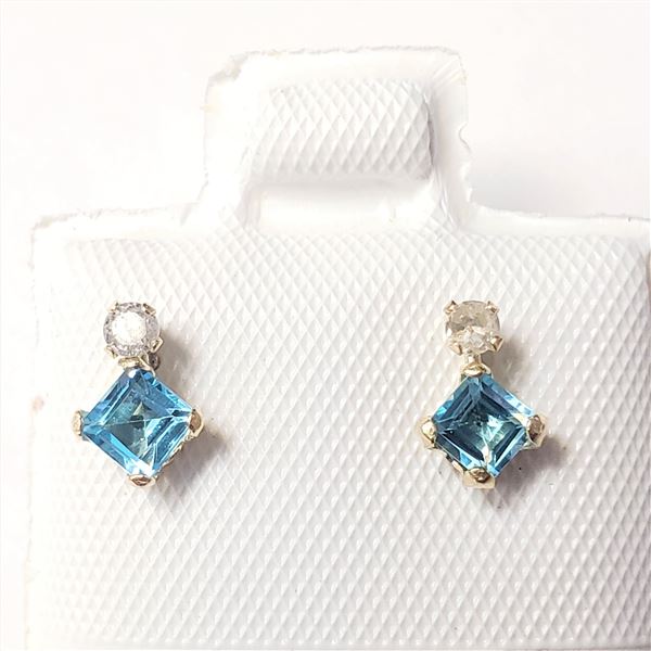 BZ644-62 10K BLUE TOPAZ DIAMOND EARRINGS